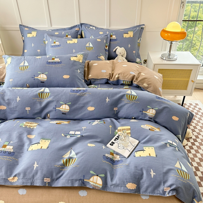 91家纺网 家纺一手货源 找家纺 帛织澜  2025新款全棉喷气12868系列纯棉四件套 玩具乐园-兰