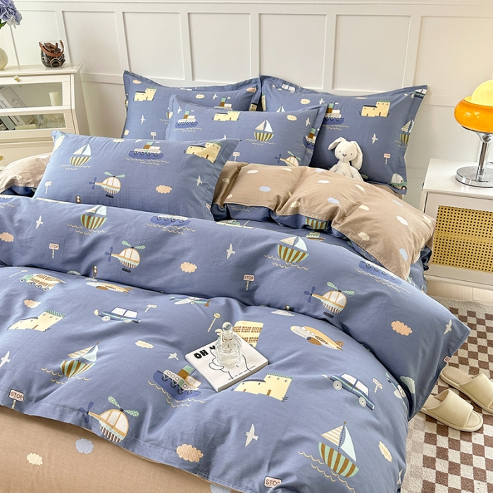 91家纺网 家纺一手货源 找家纺 帛织澜  2025新款全棉喷气12868系列纯棉四件套 玩具乐园-兰