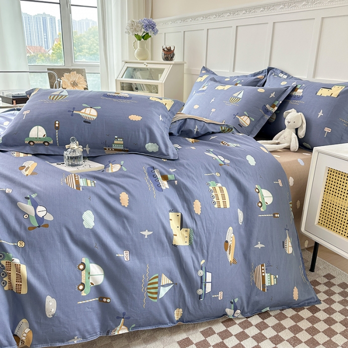 91家纺网 家纺一手货源 找家纺 帛织澜  2025新款全棉喷气12868系列纯棉四件套 玩具乐园-兰