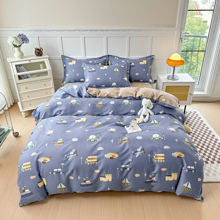 91家纺网 家纺一手货源 找家纺 帛织澜  2025新款全棉喷气12868系列纯棉四件套 玩具乐园-兰