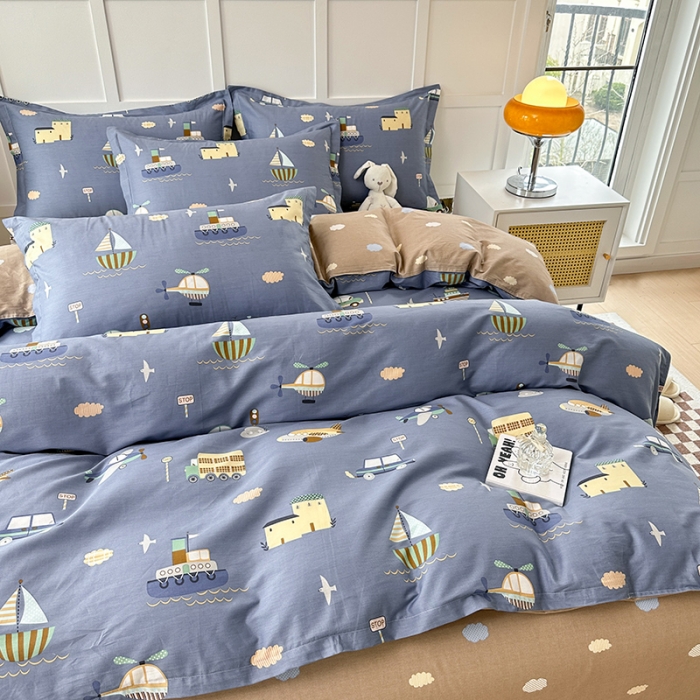 91家纺网 家纺一手货源 找家纺 帛织澜  2025新款全棉喷气12868系列纯棉四件套 玩具乐园-兰