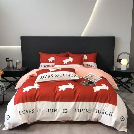 91家纺网 家纺一手货源 找家纺 总 色鬼布艺 2023新款13376纯棉潮牌床单床笠款四件套