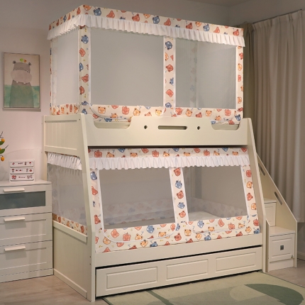 91家纺网 家纺一手货源 找家纺 （总）迪凡保罗 2025新款2308多开门卡通印花遮光子母床蚊帐