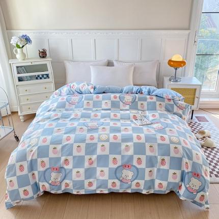 帛织澜 2025新款全棉喷气12868系列纯棉单被套 草莓小熊-兰