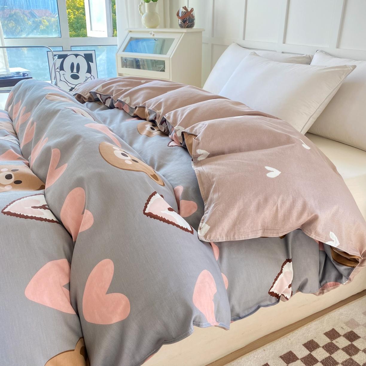 91家纺网 家纺一手货源 找家纺 帛织澜 2025新款全棉喷气12868系列纯棉单被套 多米熊-咖