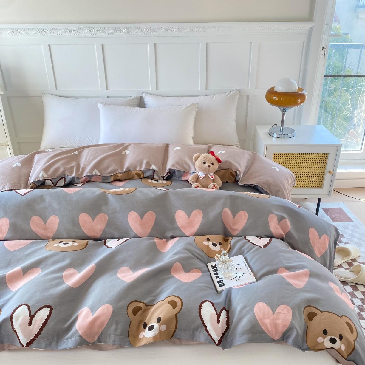 91家纺网 家纺一手货源 找家纺 帛织澜 2025新款全棉喷气12868系列纯棉单被套 多米熊-咖