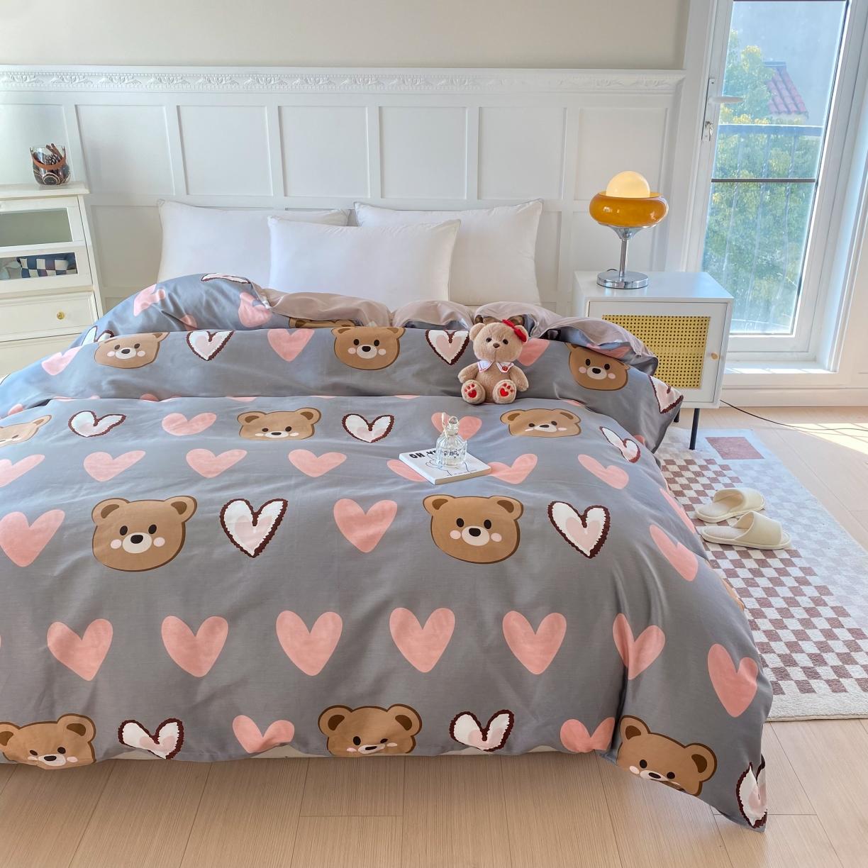 91家纺网 家纺一手货源 找家纺 帛织澜 2025新款全棉喷气12868系列纯棉单被套 多米熊-咖