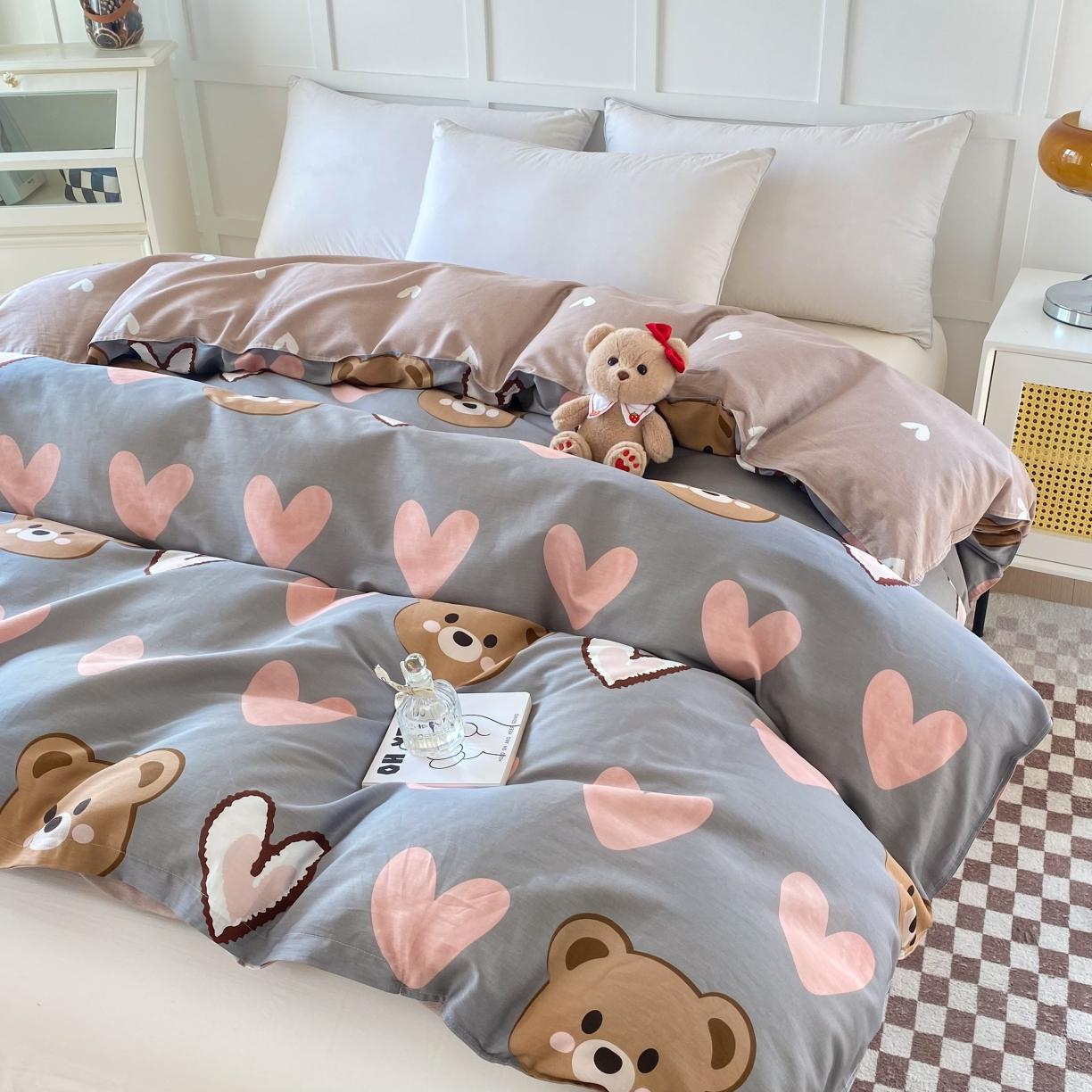 91家纺网 家纺一手货源 找家纺 帛织澜 2025新款全棉喷气12868系列纯棉单被套 多米熊-咖