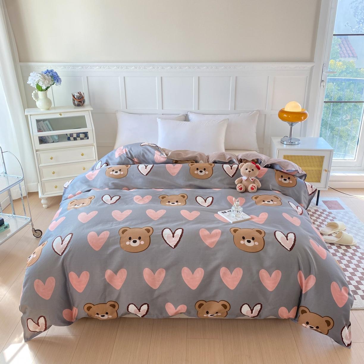 91家纺网 家纺一手货源 找家纺 帛织澜 2025新款全棉喷气12868系列纯棉单被套 多米熊-咖