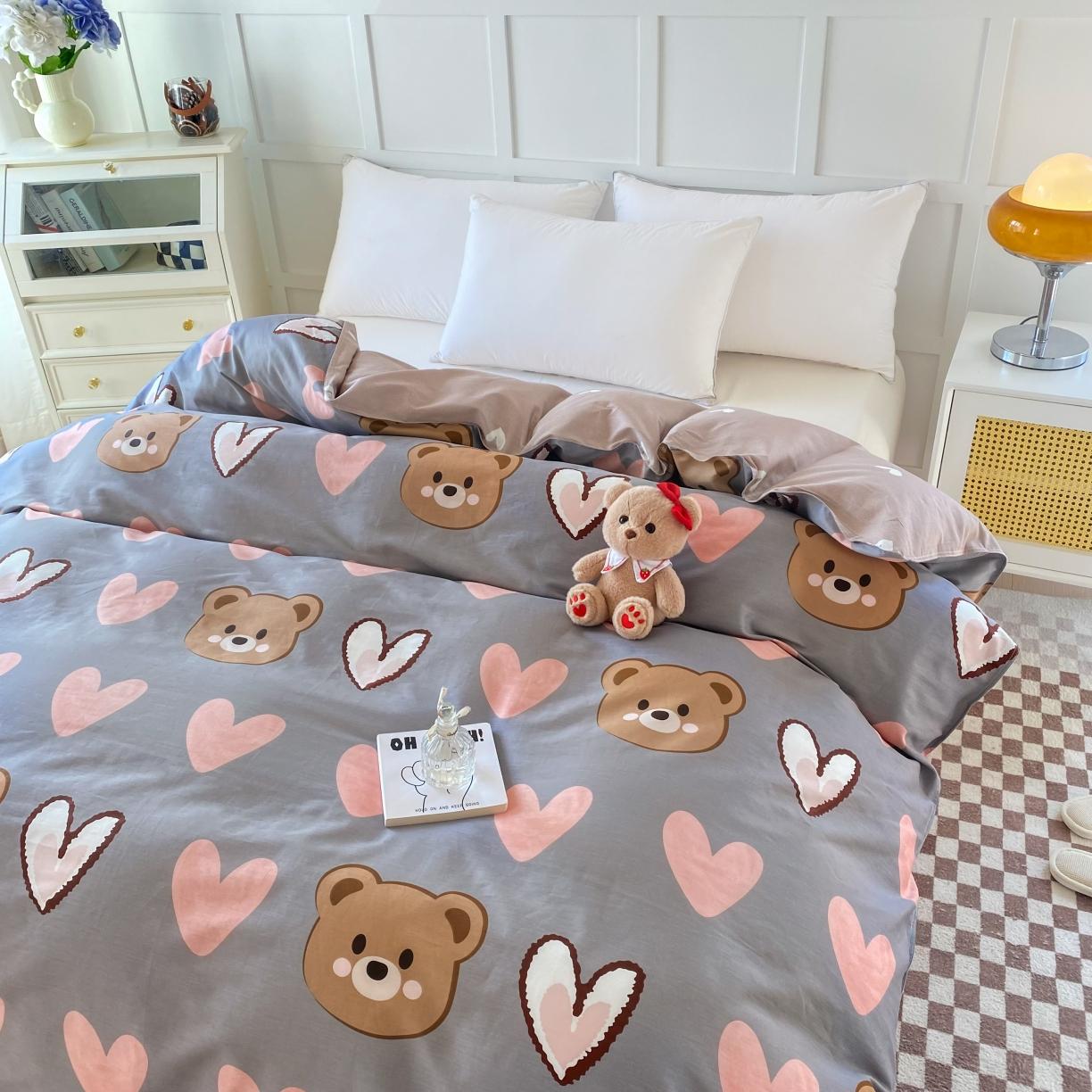 91家纺网 家纺一手货源 找家纺 帛织澜 2025新款全棉喷气12868系列纯棉单被套 多米熊-咖