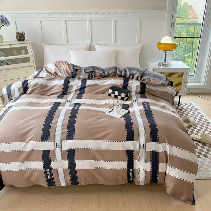 91家纺网 家纺一手货源 找家纺 帛织澜 2025新款全棉喷气12868系列纯棉单被套 格调印象-咖