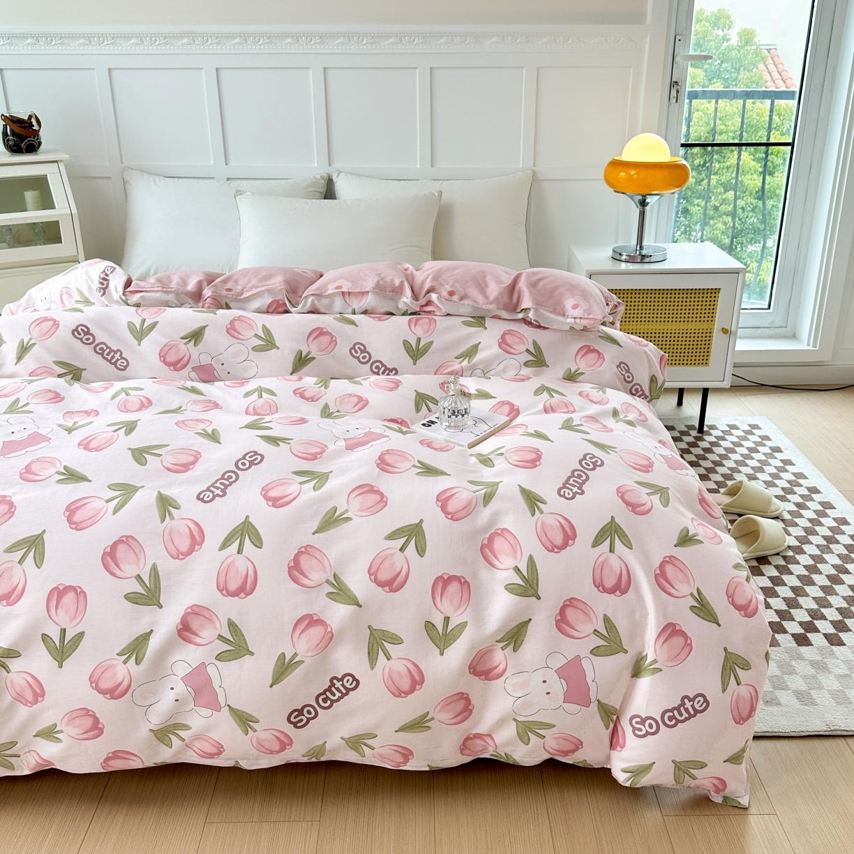 91家纺网 家纺一手货源 找家纺 帛织澜 2025新款全棉喷气12868系列纯棉单被套 花仙兔