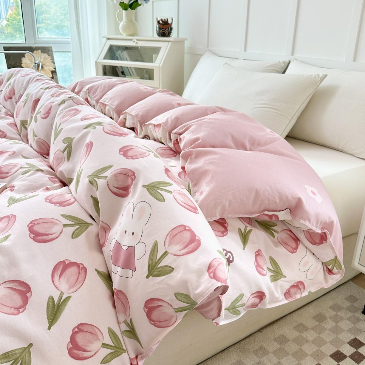 91家纺网 家纺一手货源 找家纺 帛织澜 2025新款全棉喷气12868系列纯棉单被套 花仙兔