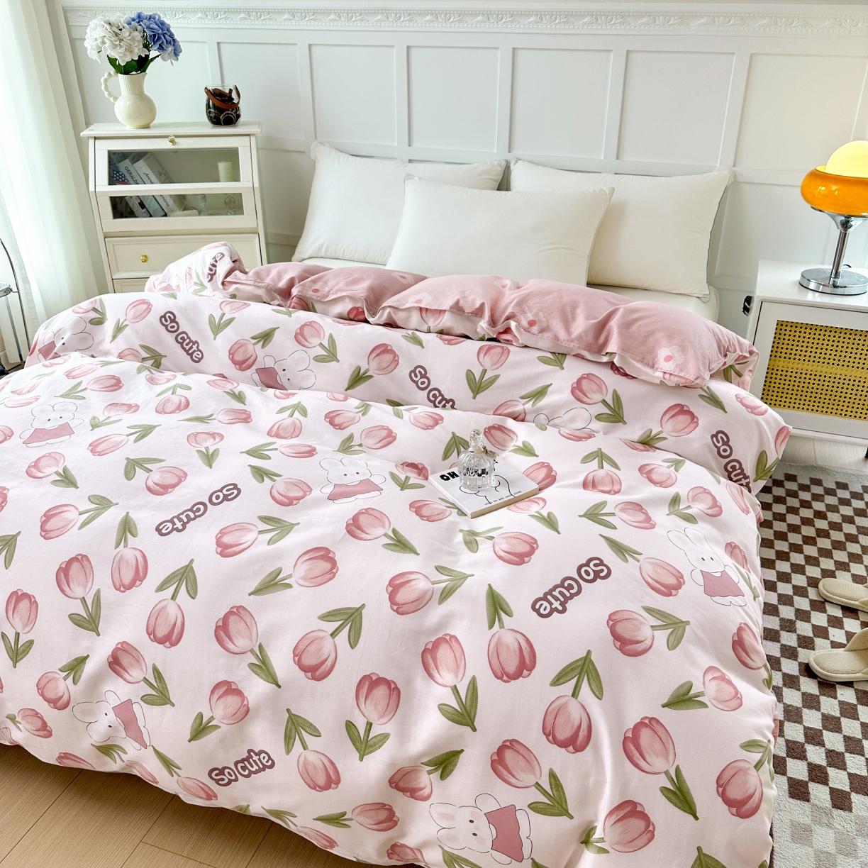 91家纺网 家纺一手货源 找家纺 帛织澜 2025新款全棉喷气12868系列纯棉单被套 花仙兔