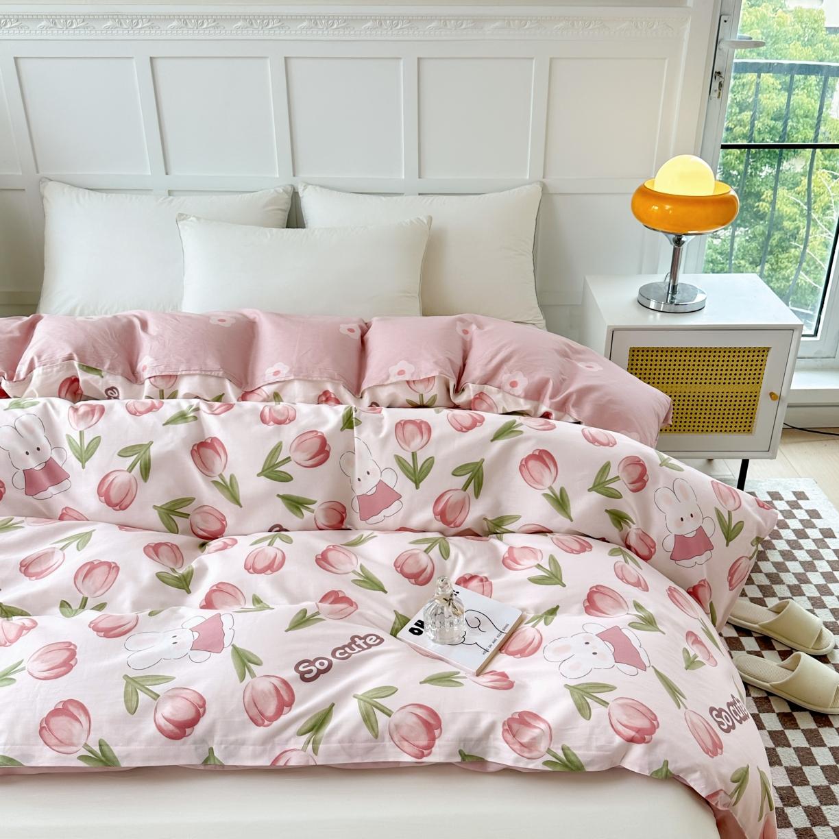 91家纺网 家纺一手货源 找家纺 帛织澜 2025新款全棉喷气12868系列纯棉单被套 花仙兔