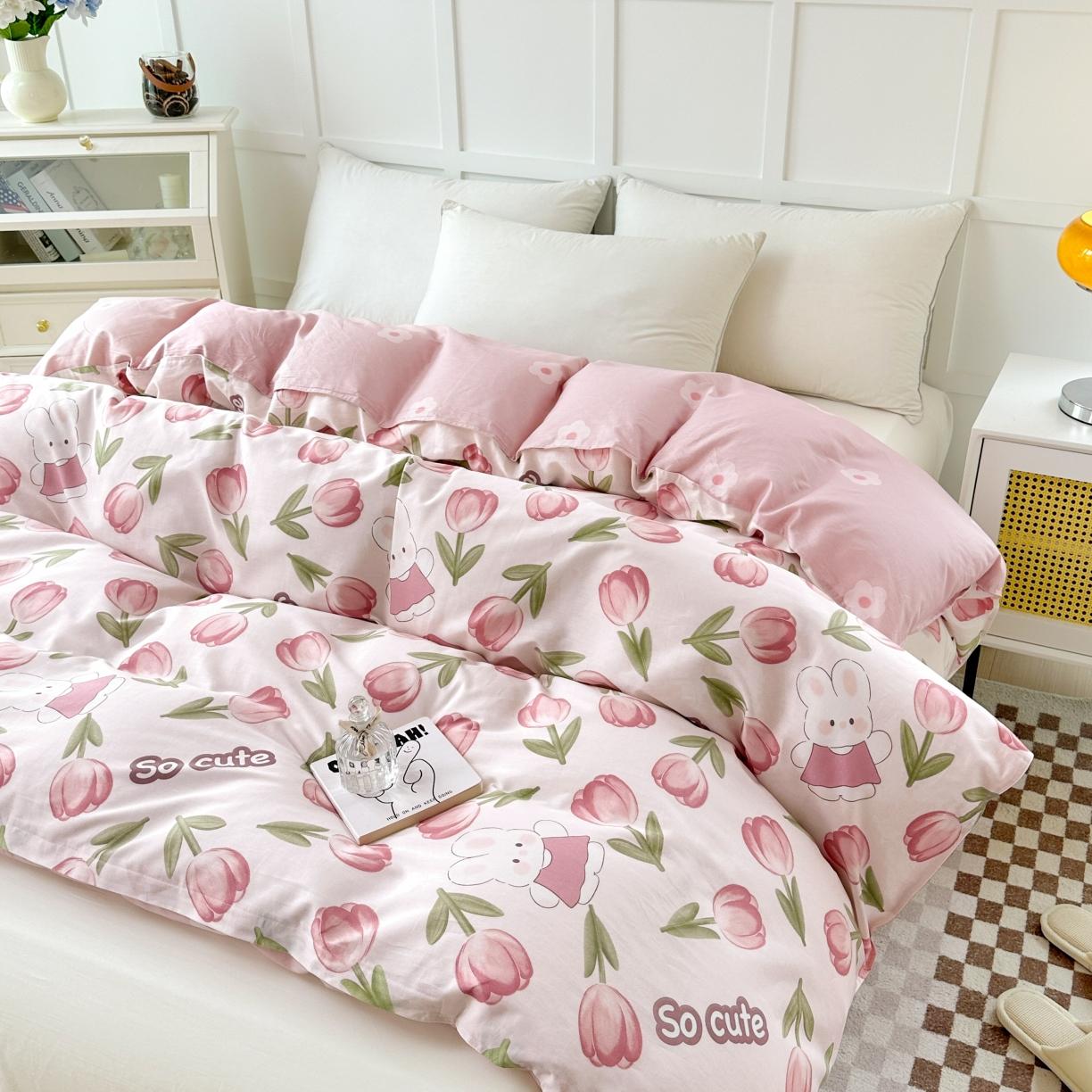 91家纺网 家纺一手货源 找家纺 帛织澜 2025新款全棉喷气12868系列纯棉单被套 花仙兔