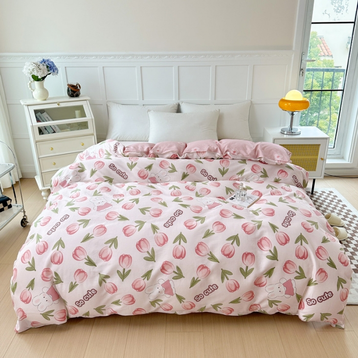 91家纺网 家纺一手货源 找家纺 帛织澜 2025新款全棉喷气12868系列纯棉单被套 花仙兔