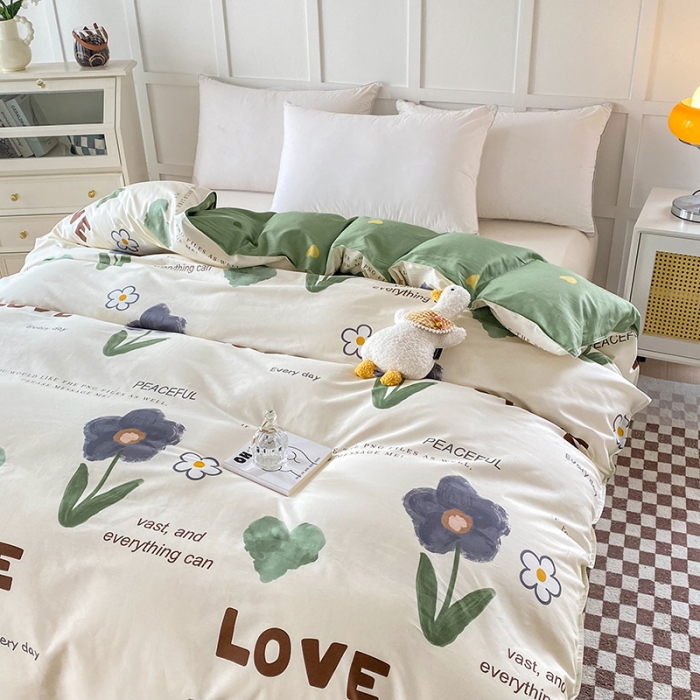 91家纺网 家纺一手货源 找家纺 帛织澜 2025新款全棉喷气12868系列纯棉单被套 绿蔓