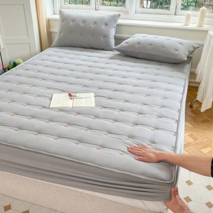 91家纺网 家纺一手货源 找家纺 尊康家纺（原磊科） 2024亲肤奶昔棉夹棉床笠樱桃系列 樱桃-绅士灰