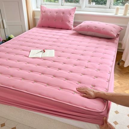 91家纺网 家纺一手货源 找家纺 尊康家纺（原磊科） 2024亲肤奶昔棉夹棉床笠樱桃系列 樱桃-豆沙