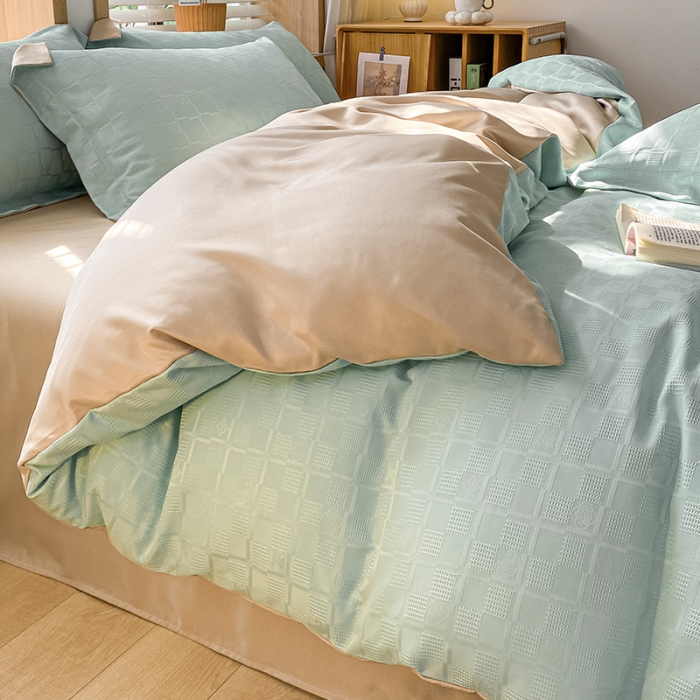 91家纺网 家纺一手货源 找家纺 骏腾家纺 2023新款华夫格冰丝四件套 华夫格-天空蓝