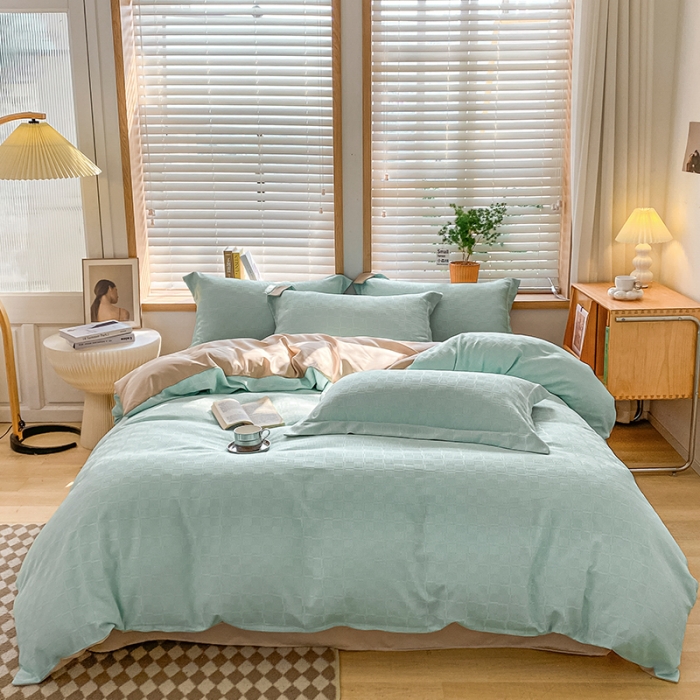 91家纺网 家纺一手货源 找家纺 骏腾家纺 2023新款华夫格冰丝四件套 华夫格-天空蓝