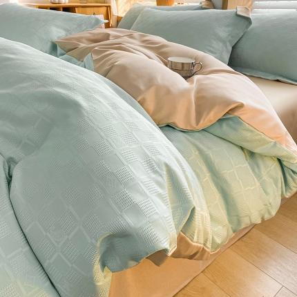 骏腾家纺 2023新款华夫格冰丝四件套 华夫格-天空蓝