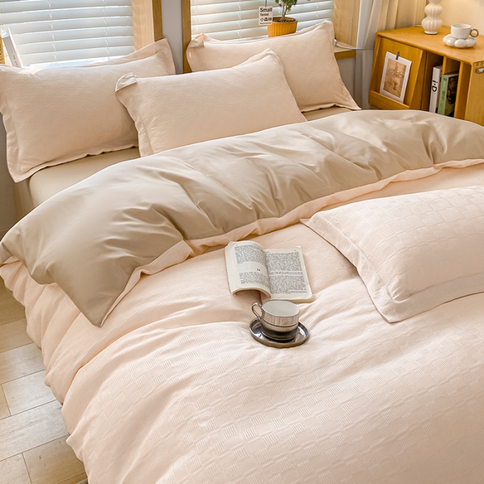 91家纺网 家纺一手货源 找家纺 骏腾家纺 2023新款华夫格冰丝四件套 华夫格-粉玉