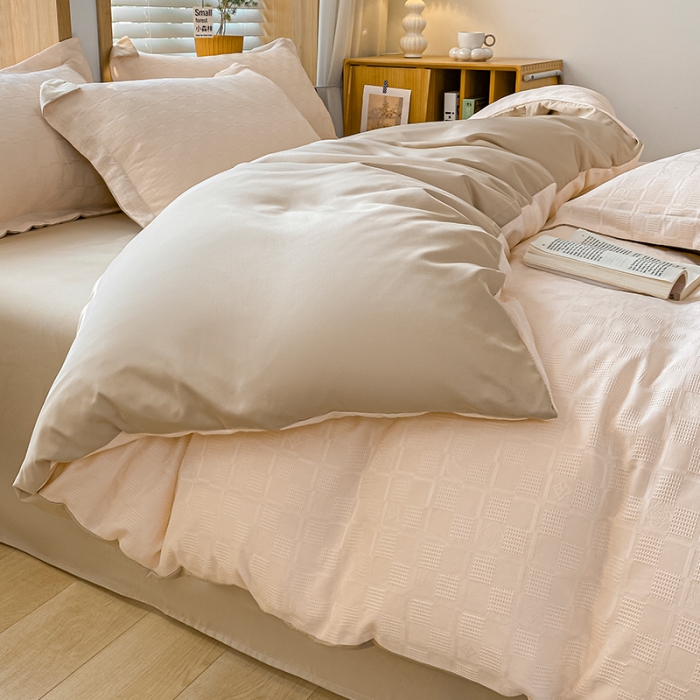 91家纺网 家纺一手货源 找家纺 骏腾家纺 2023新款华夫格冰丝四件套 华夫格-粉玉