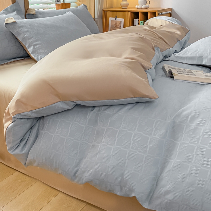 91家纺网 家纺一手货源 找家纺 骏腾家纺 2023新款华夫格冰丝四件套 华夫格-浅蓝