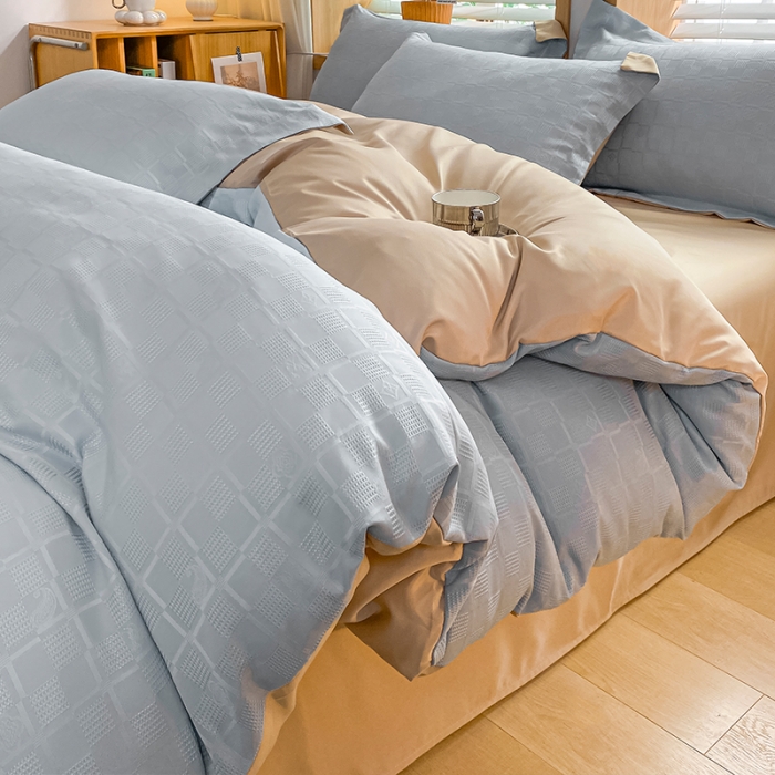 91家纺网 家纺一手货源 找家纺 骏腾家纺 2023新款华夫格冰丝四件套 华夫格-浅蓝