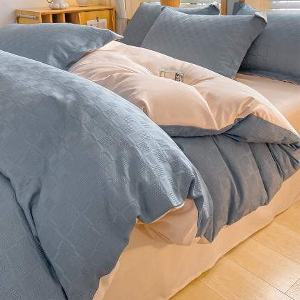 91家纺网 家纺一手货源 找家纺 骏腾家纺 2023新款华夫格冰丝四件套 华夫格-蓝粉