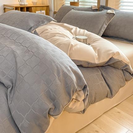 91家纺网 家纺一手货源 找家纺 骏腾家纺 2023新款华夫格冰丝四件套 华夫格-浅灰