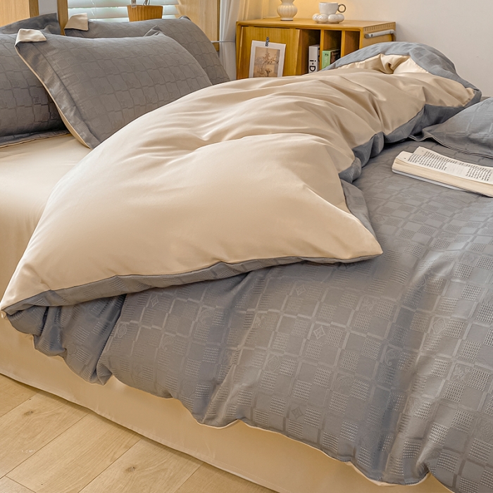 91家纺网 家纺一手货源 找家纺 骏腾家纺 2023新款华夫格冰丝四件套 华夫格-浅灰