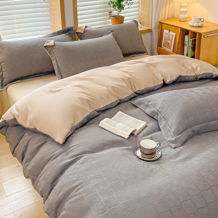 91家纺网 家纺一手货源 找家纺 骏腾家纺 2023新款华夫格冰丝四件套 华夫格-浅灰