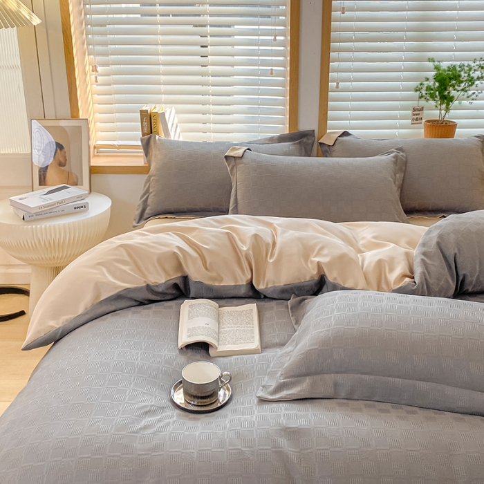 91家纺网 家纺一手货源 找家纺 骏腾家纺 2023新款华夫格冰丝四件套 华夫格-浅灰