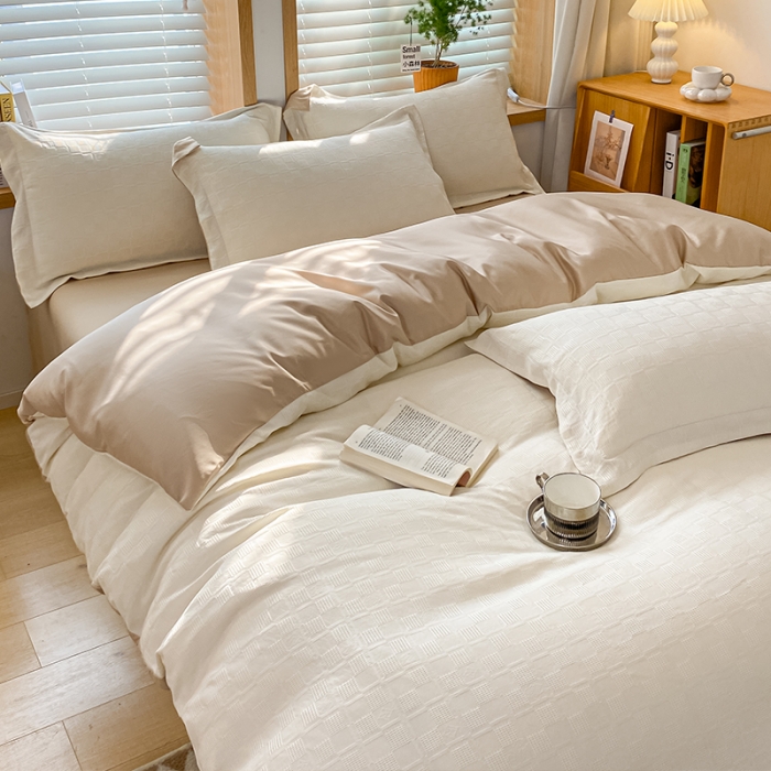 91家纺网 家纺一手货源 找家纺 骏腾家纺 2023新款华夫格冰丝四件套 华夫格-奶白