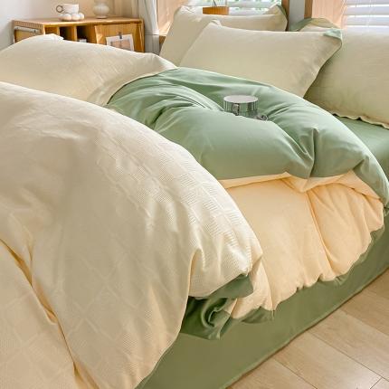 骏腾家纺 2023新款华夫格冰丝四件套 华夫格-白绿