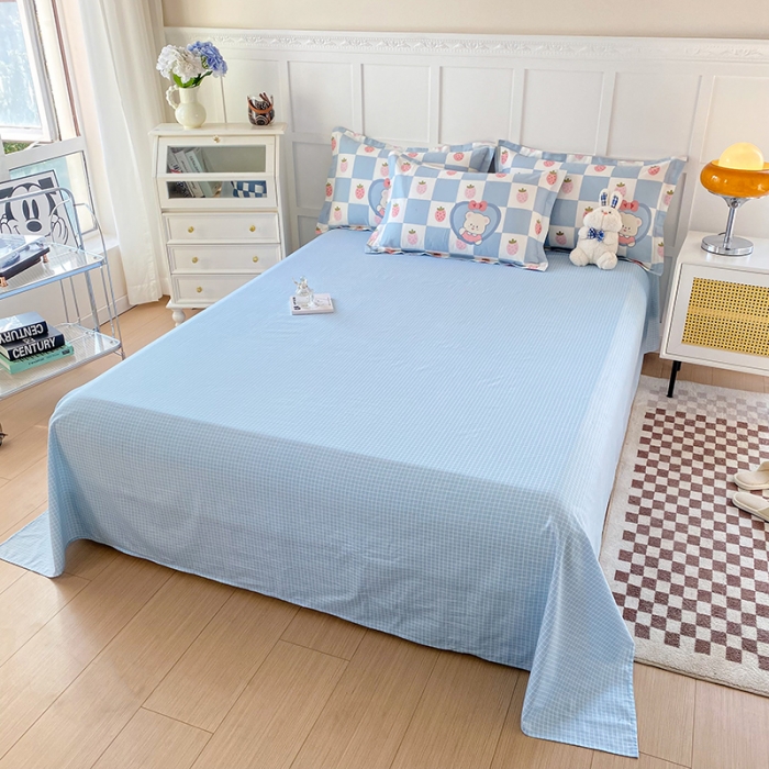 91家纺网 家纺一手货源 找家纺 帛织澜 2025新款全棉喷气12868系列纯棉床单 草莓小熊