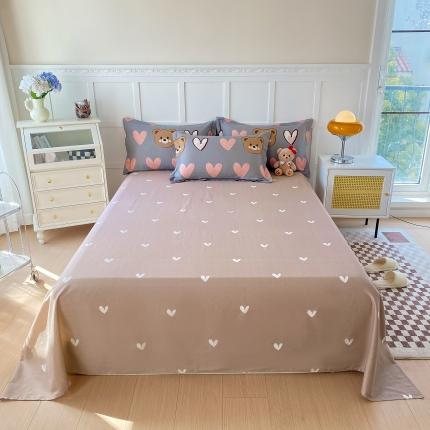 帛织澜 2025新款全棉喷气12868系列纯棉床单 多米熊-咖