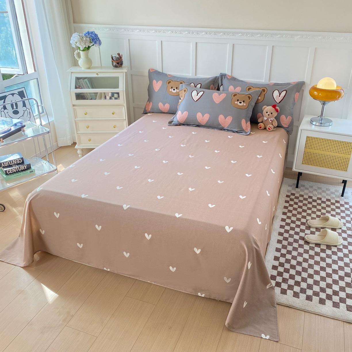 91家纺网 家纺一手货源 找家纺 帛织澜 2025新款全棉喷气12868系列纯棉床单 多米熊-咖