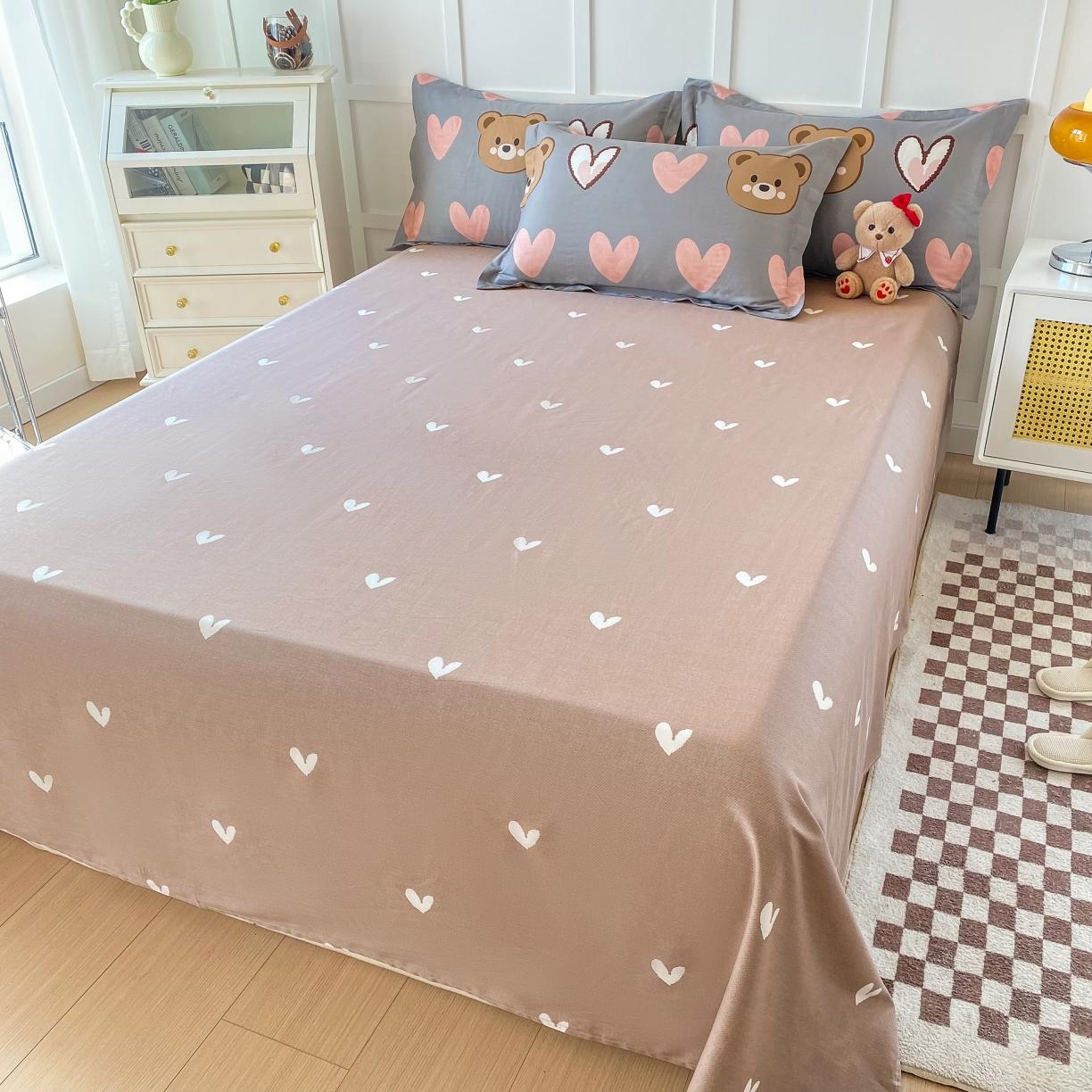 91家纺网 家纺一手货源 找家纺 帛织澜 2025新款全棉喷气12868系列纯棉床单 多米熊-咖