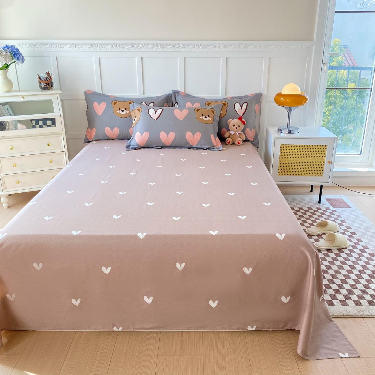 91家纺网 家纺一手货源 找家纺 帛织澜 2025新款全棉喷气12868系列纯棉床单 多米熊-咖