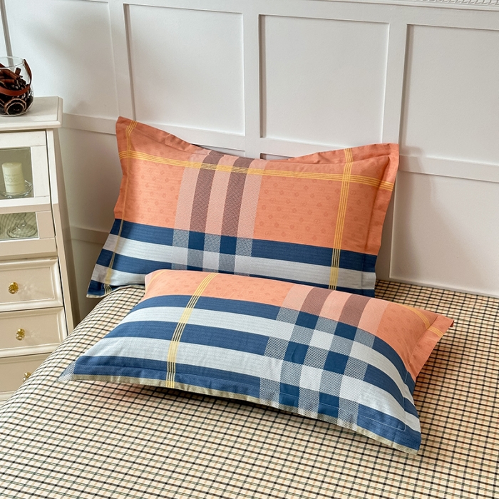 91家纺网 家纺一手货源 找家纺 帛织澜  2025新款全棉喷气12868系列纯棉枕套 北岛诗情-桔