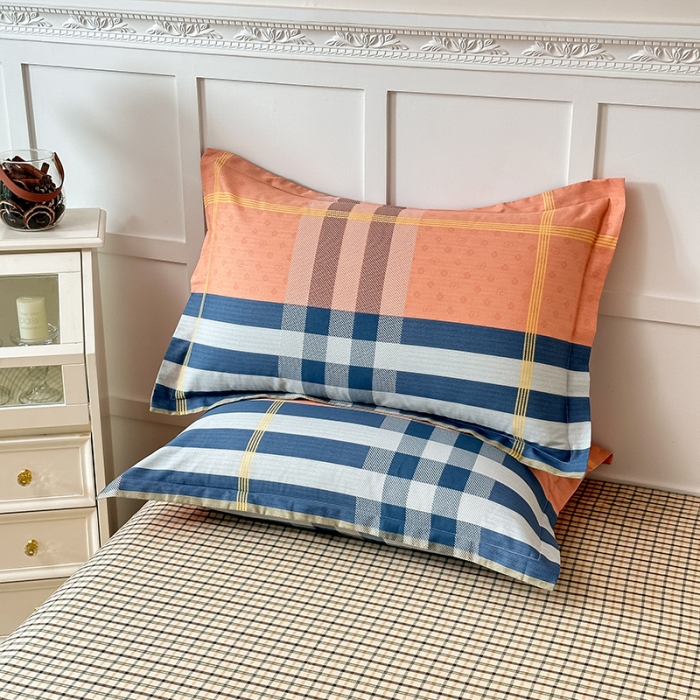 91家纺网 家纺一手货源 找家纺 帛织澜  2025新款全棉喷气12868系列纯棉枕套 北岛诗情-桔