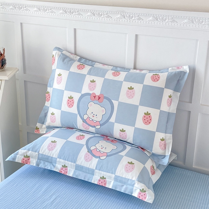 91家纺网 家纺一手货源 找家纺 帛织澜  2025新款全棉喷气12868系列纯棉枕套 草莓小熊