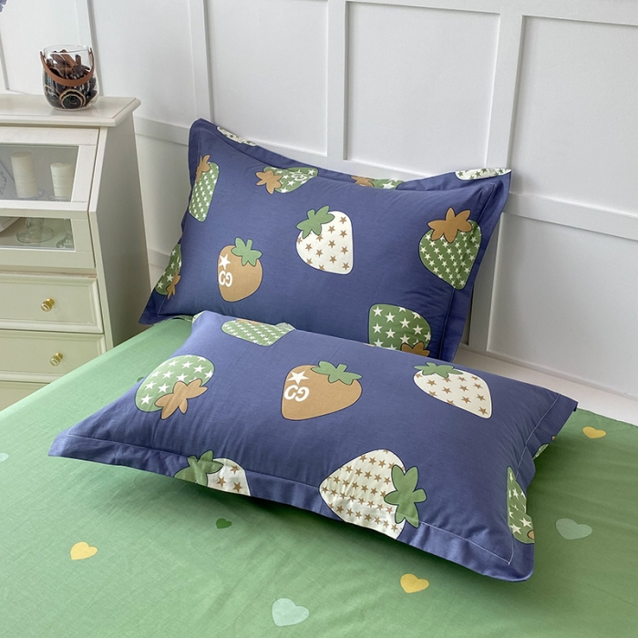 91家纺网 家纺一手货源 找家纺 帛织澜  2025新款全棉喷气12868系列纯棉枕套 草莓园-灰