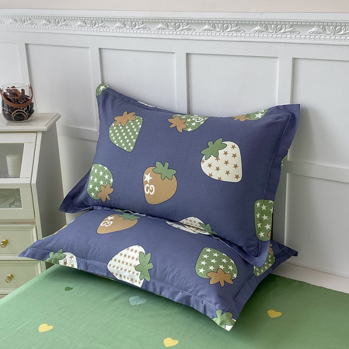 91家纺网 家纺一手货源 找家纺 帛织澜  2025新款全棉喷气12868系列纯棉枕套 草莓园-灰