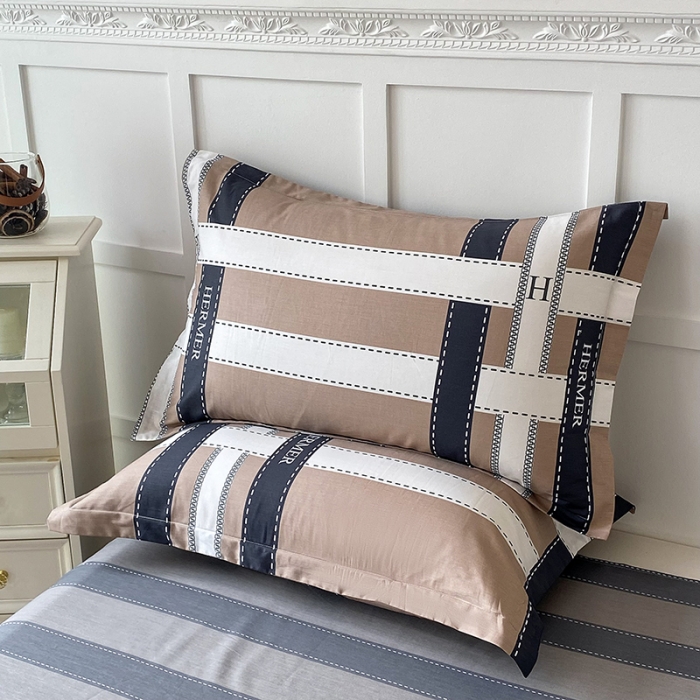 91家纺网 家纺一手货源 找家纺 帛织澜  2025新款全棉喷气12868系列纯棉枕套 格调印象-咖