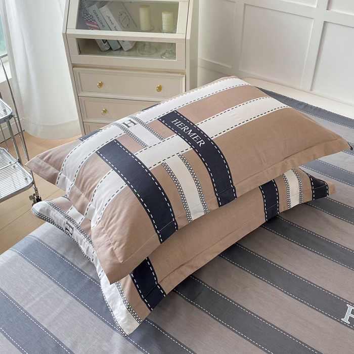 91家纺网 家纺一手货源 找家纺 帛织澜  2025新款全棉喷气12868系列纯棉枕套 格调印象-咖